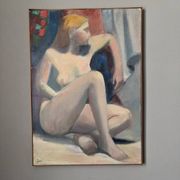 Huile sur toile portrait tableau contemporain tons pastel