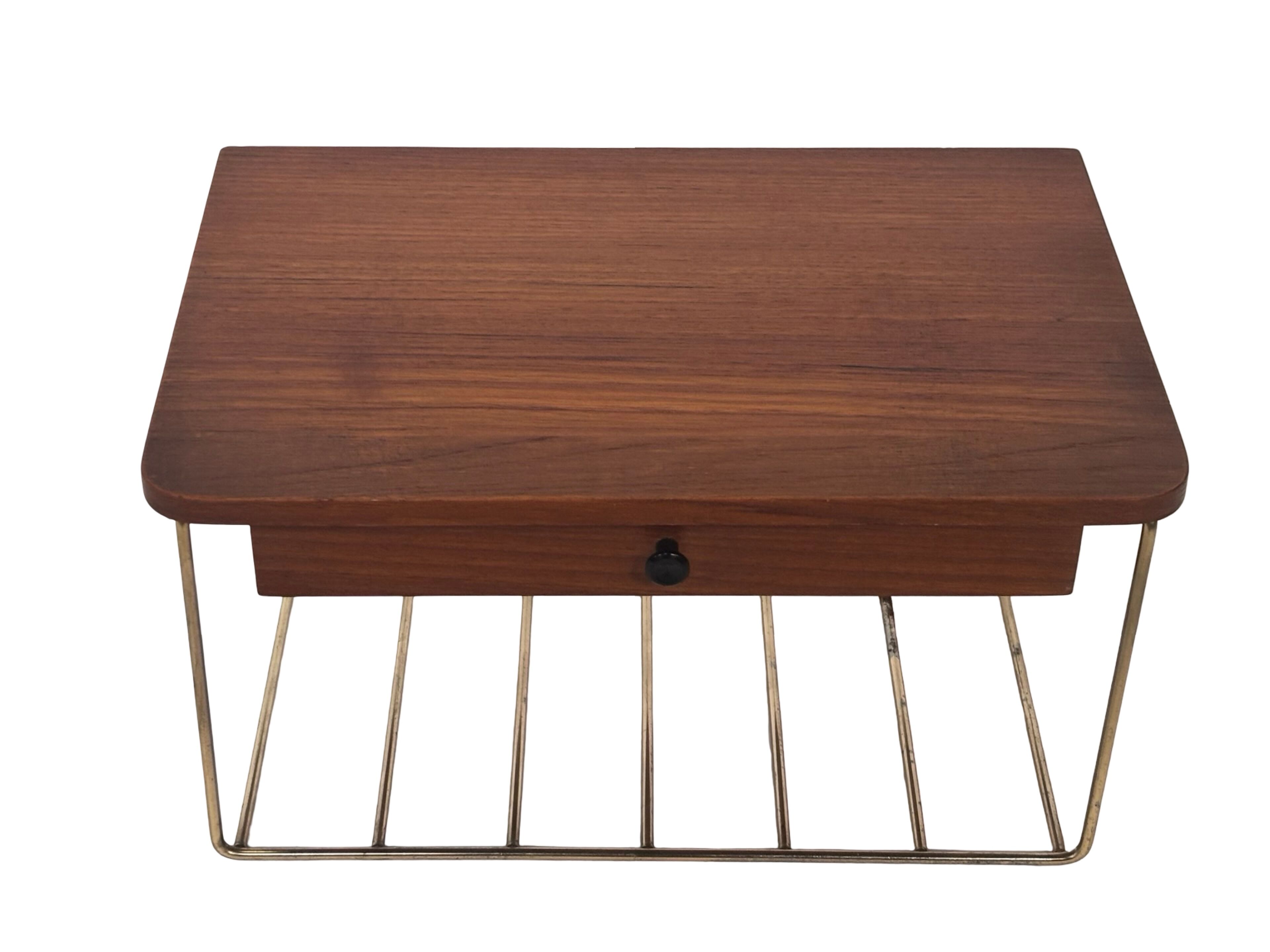 Vintage Floating Wall Shelf With Drawer, Teak String Rack 60's Design