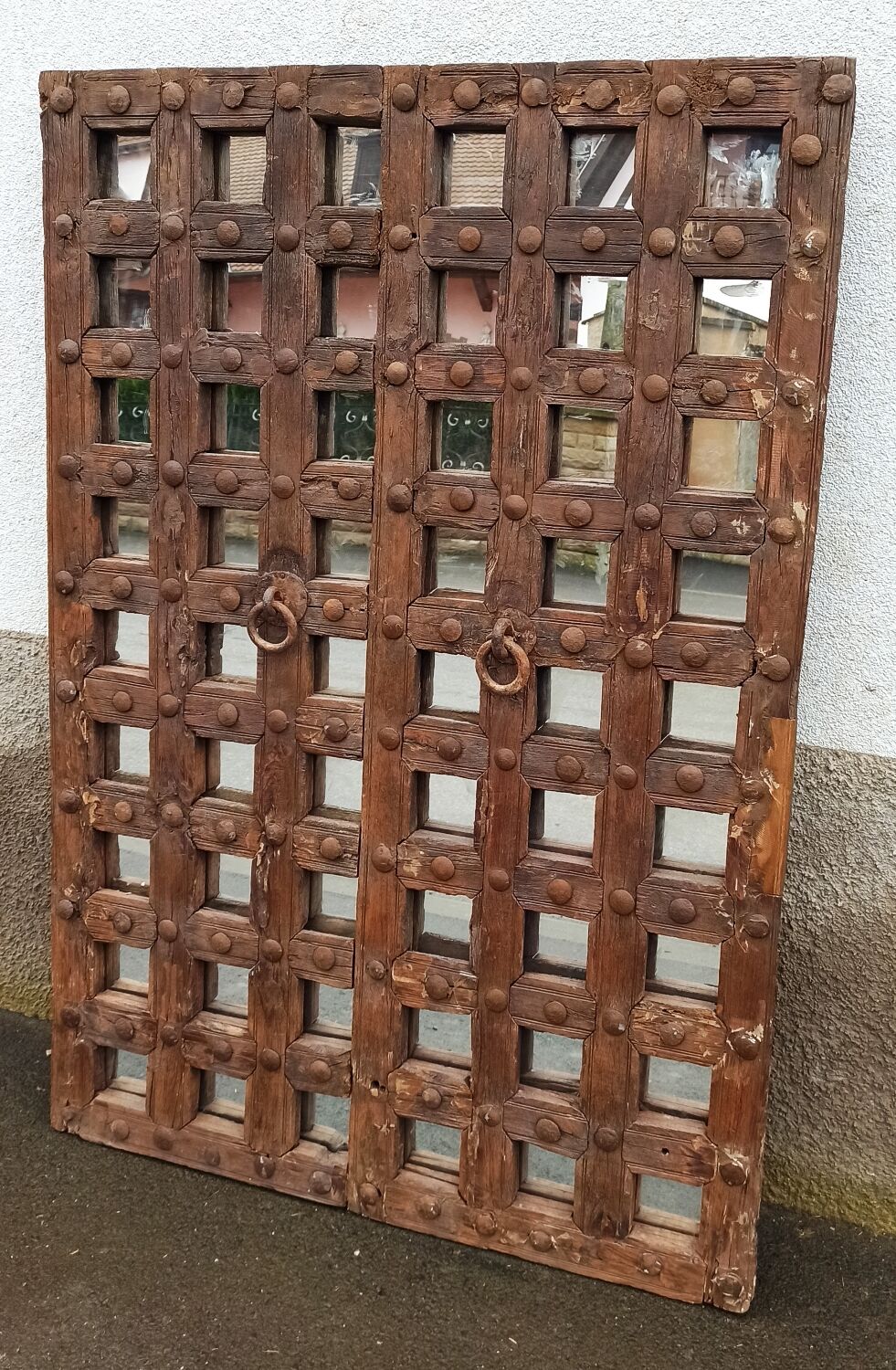 Original wooden mirror with braces