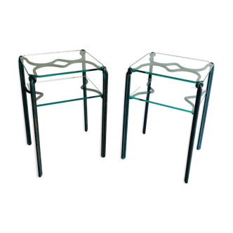 Pair of wrought iron sofa ends and glass tops