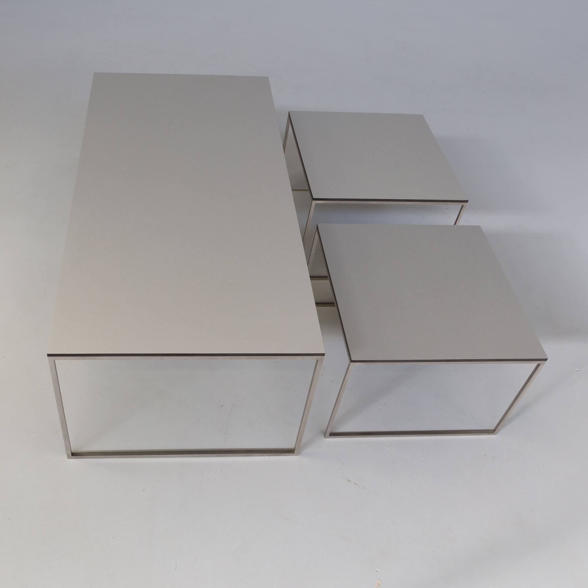 90s coffee / nesting table stainless steel foot and trespa top set/3