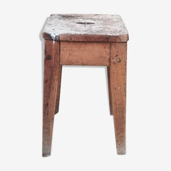 Old workshop stool - All wood - In its original patina - 1960's