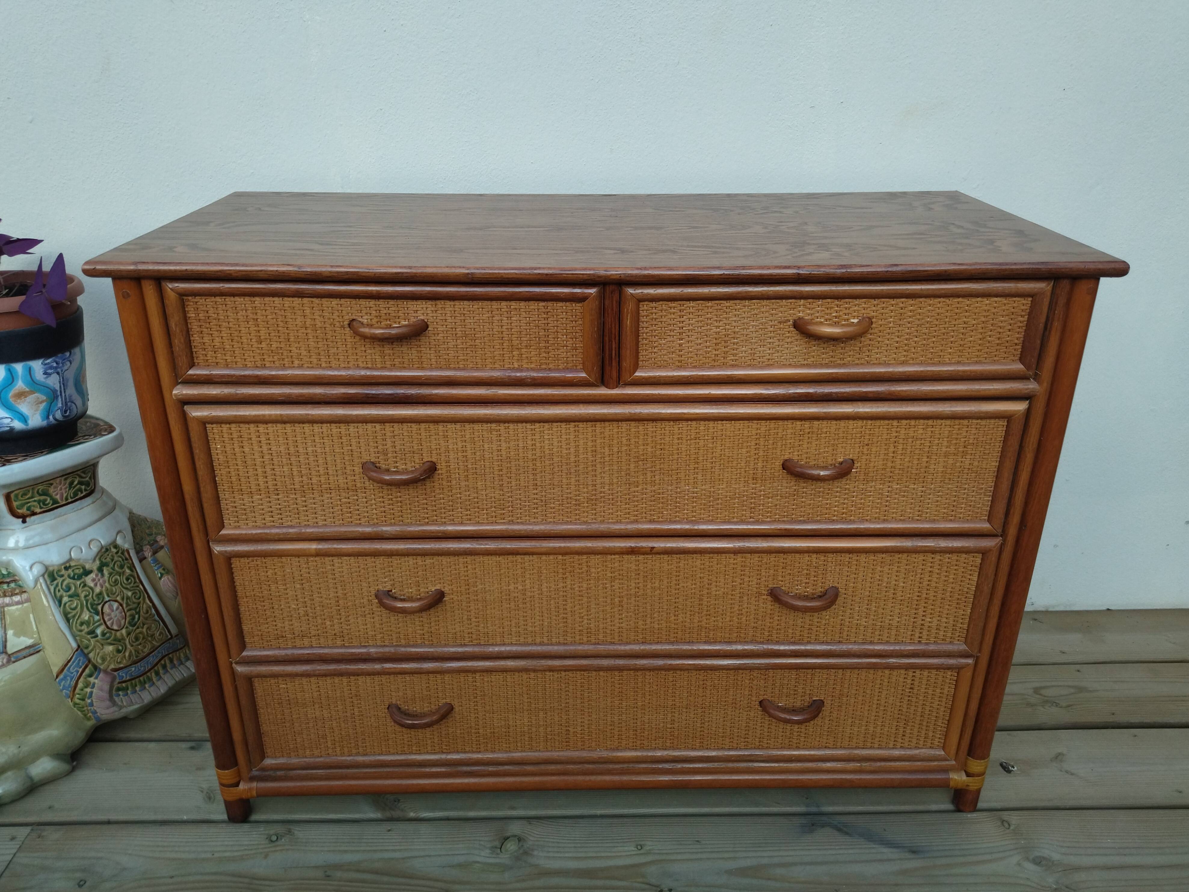 Vintage bamboo and raffia chest of drawers