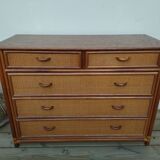Commode vintage bambou et raphia