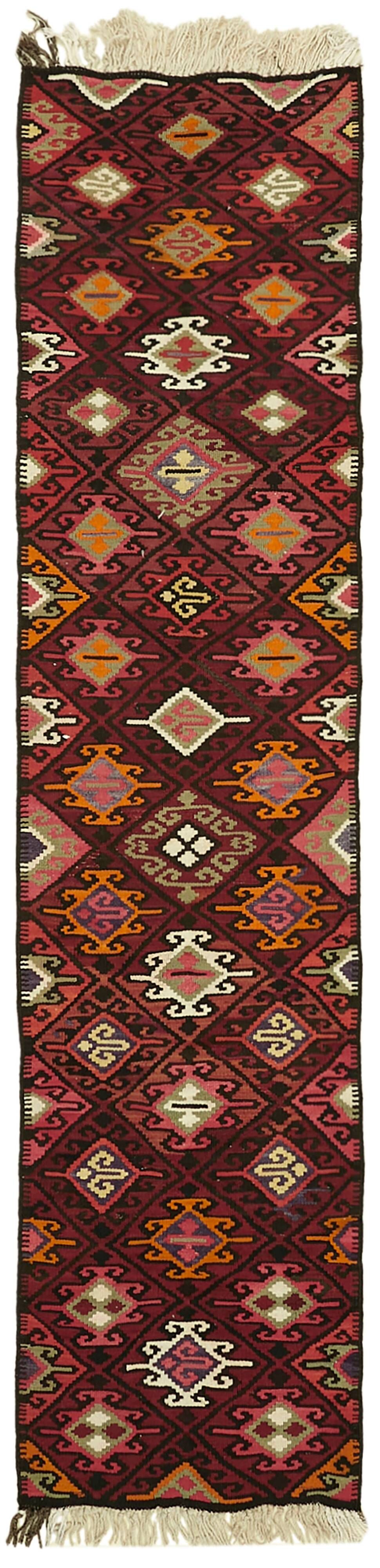 Turkish Handwoven Vintage Herki Kilim 84 cm x 345 cm