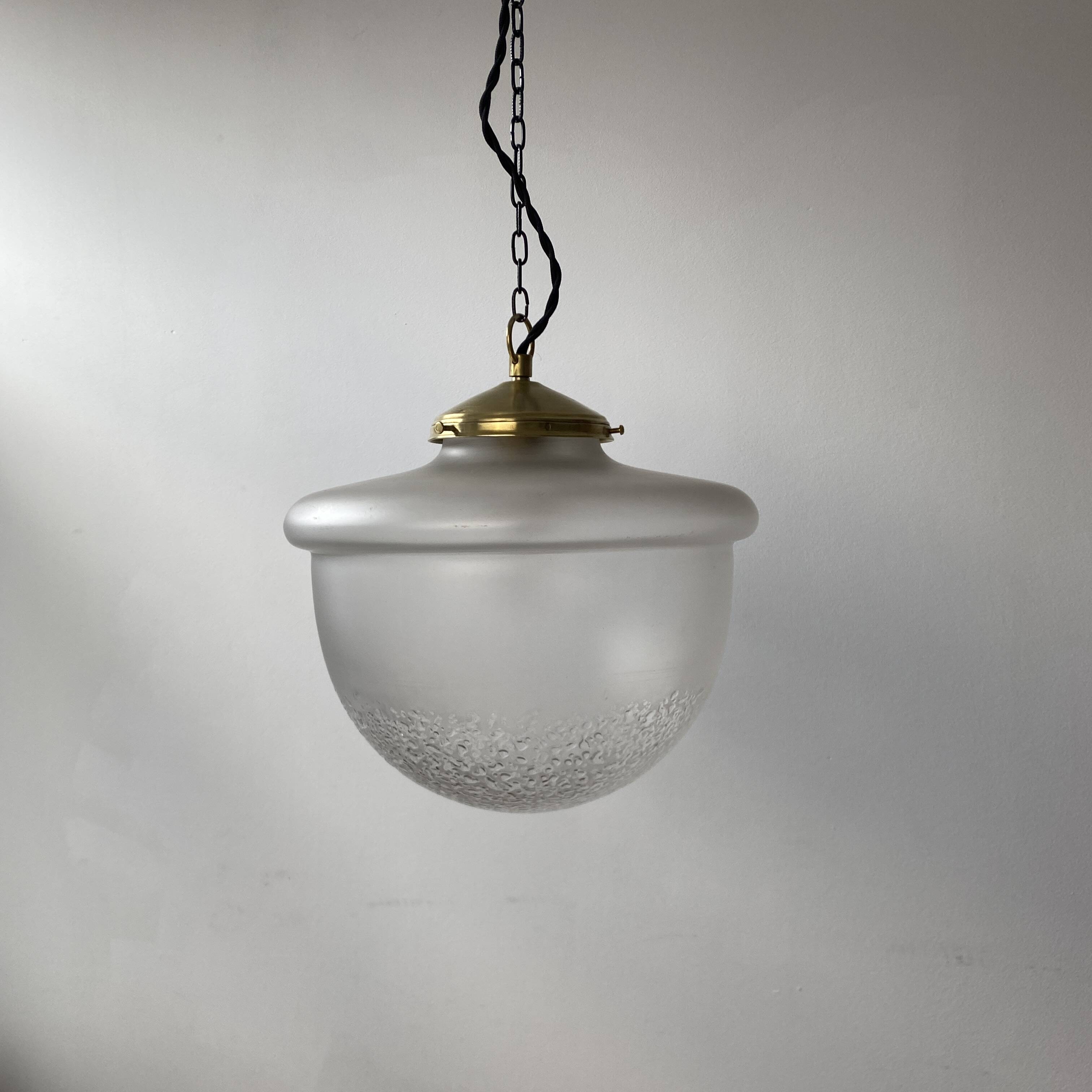 OLD VINTAGE ART-DECO XL HALF-SPHERE SUSPENSION LAMP