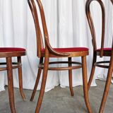 Set of 4 Vintage Bentwood Bistro Chairs, Red Upholstery