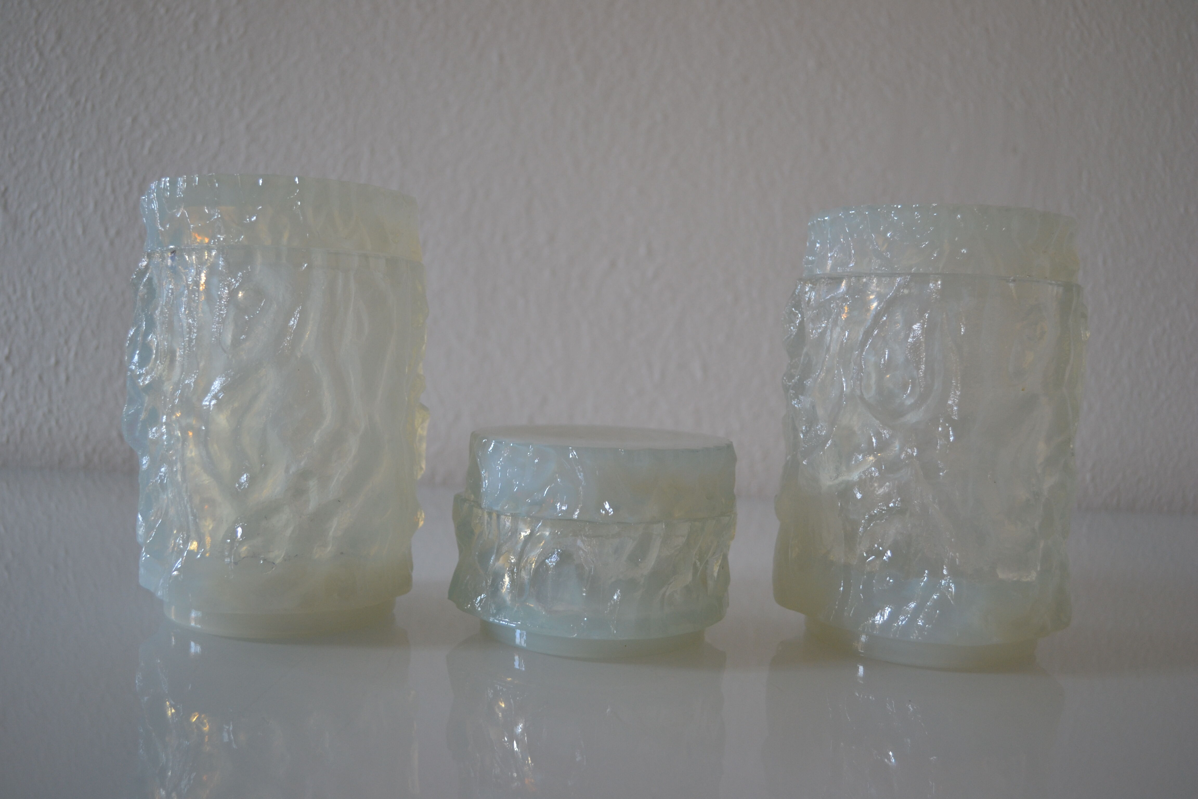 3 opalescent glass jars 60's geoffrey baxter