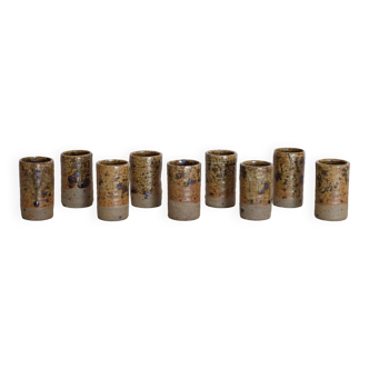 Set of 9 liqueur or shot glasses in pyrite stoneware