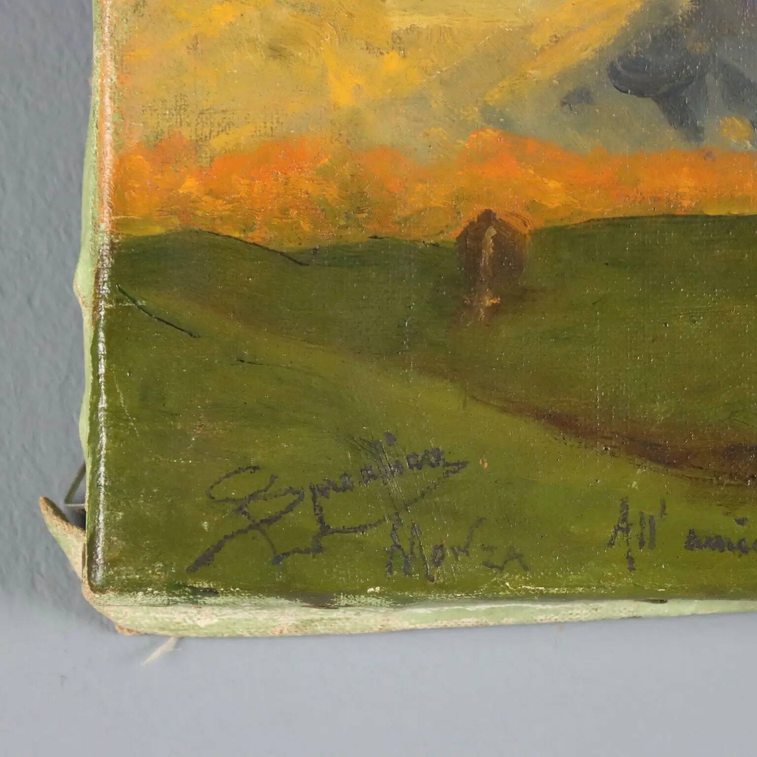 Old painting signed E. Spreafico, oil on canvas, Italy, 19th century.