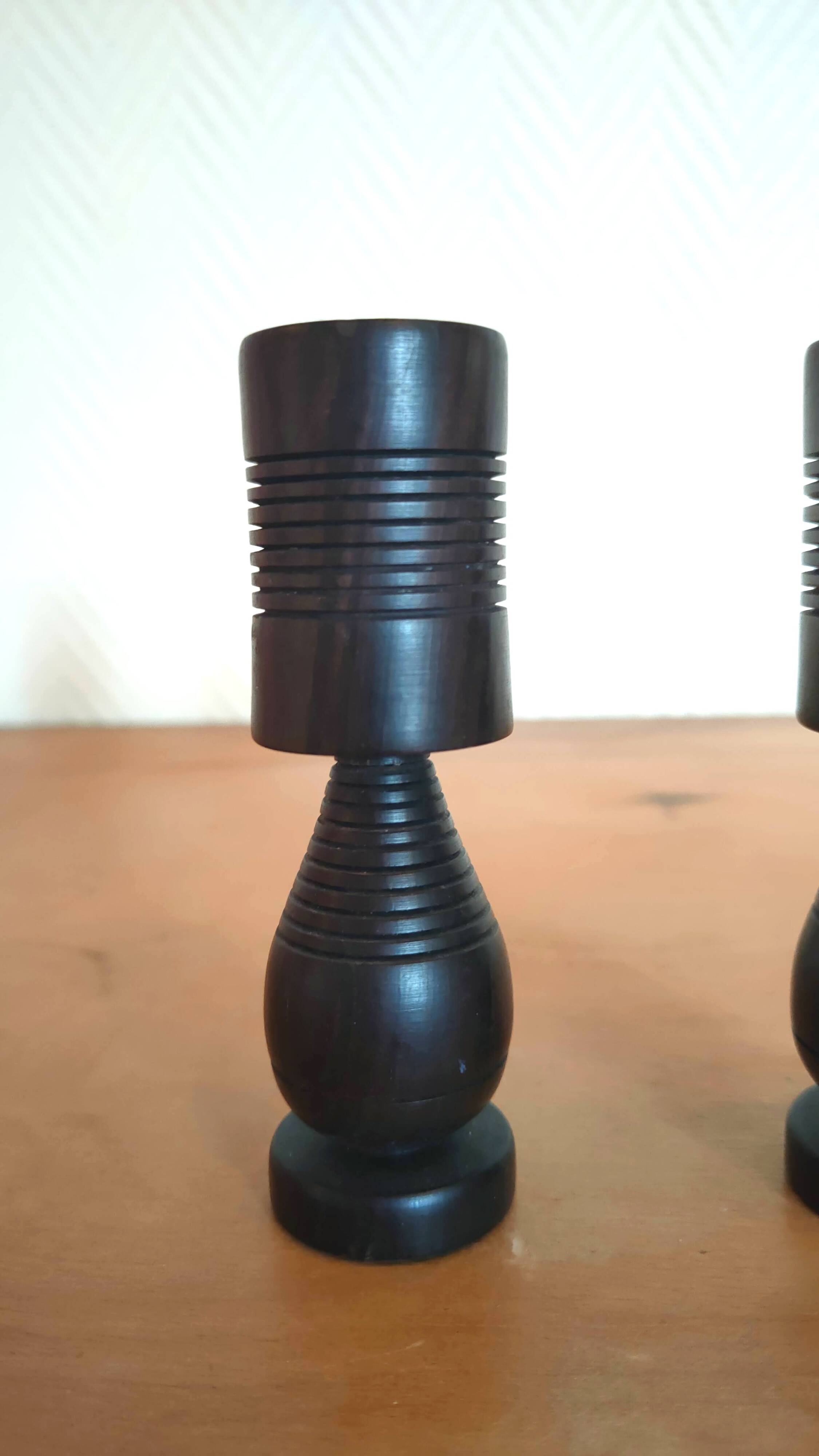 Pair of wooden candle holders design 60s 70s