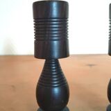 Pair of wooden candle holders design 60s 70s