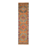 Tapis coureur vintage turc en laine et coton noué à la main des années 1970, 85x364.