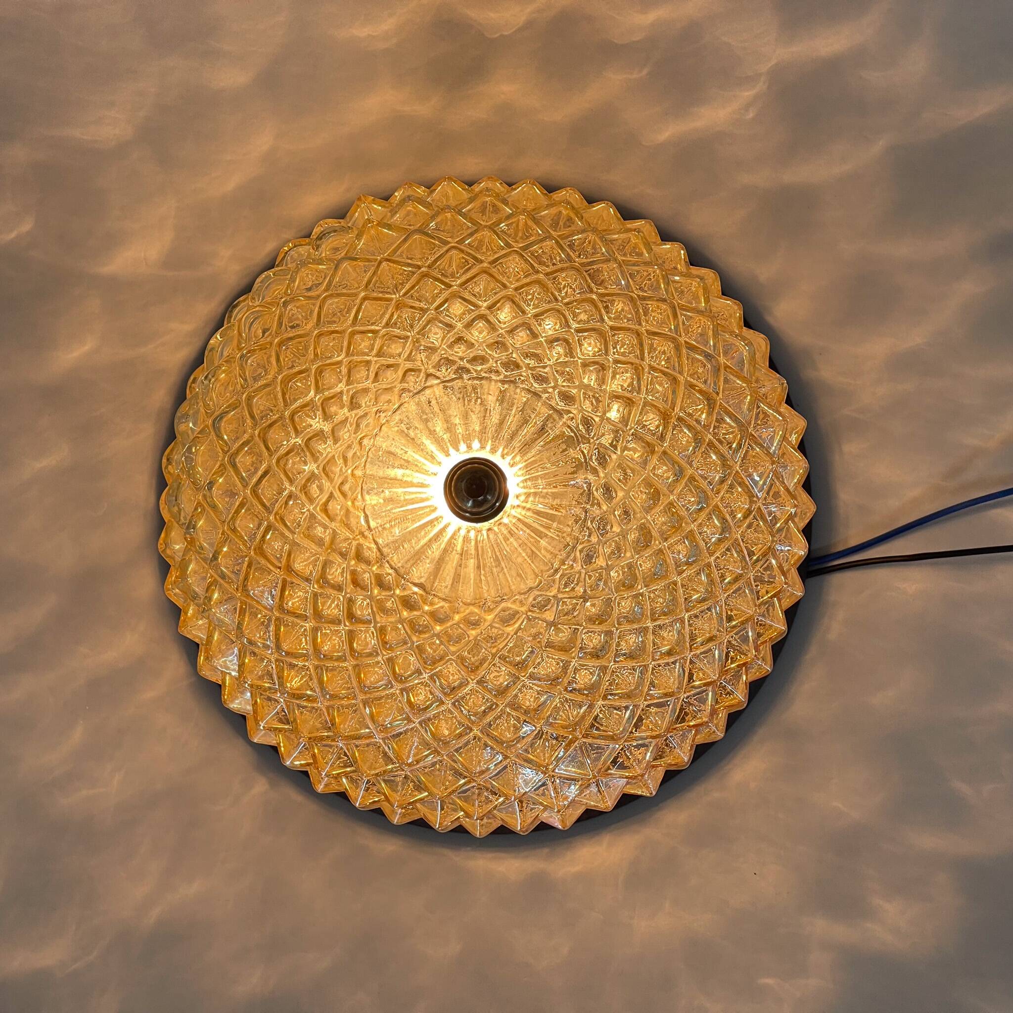 Mid-century wood & glass flush mount, 1960's
