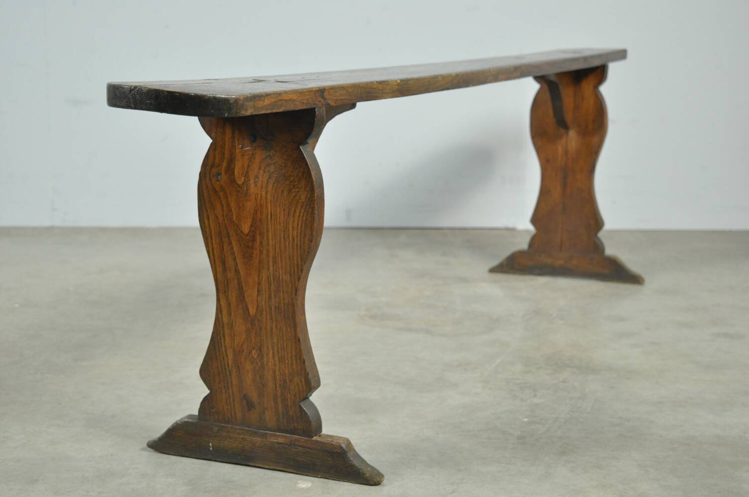 HANDMADE antique wooden French farmhouse bench, 1930s