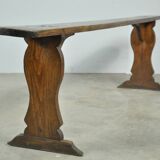 HANDMADE antique wooden French farmhouse bench, 1930s