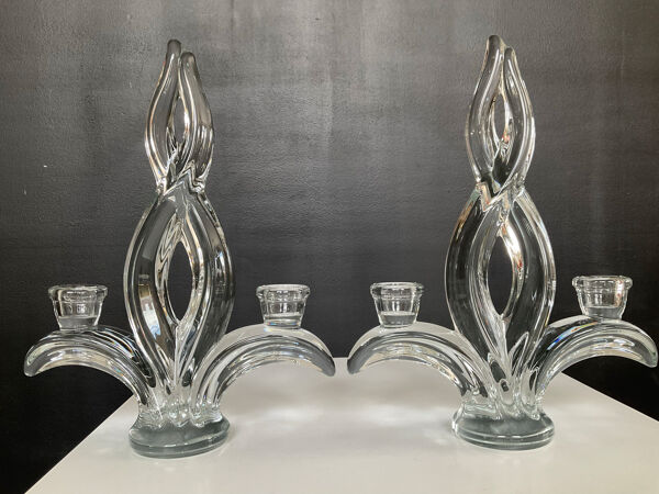 Paire de bougeoirs vintage en cristal de Vannes
