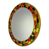 Miroir circulaire en mosaïque de style céramique peint à la main espagnol, années 1970