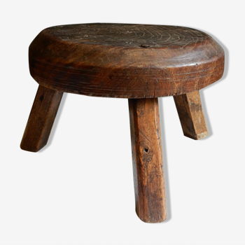 Tabouret tripode de ferme en bois