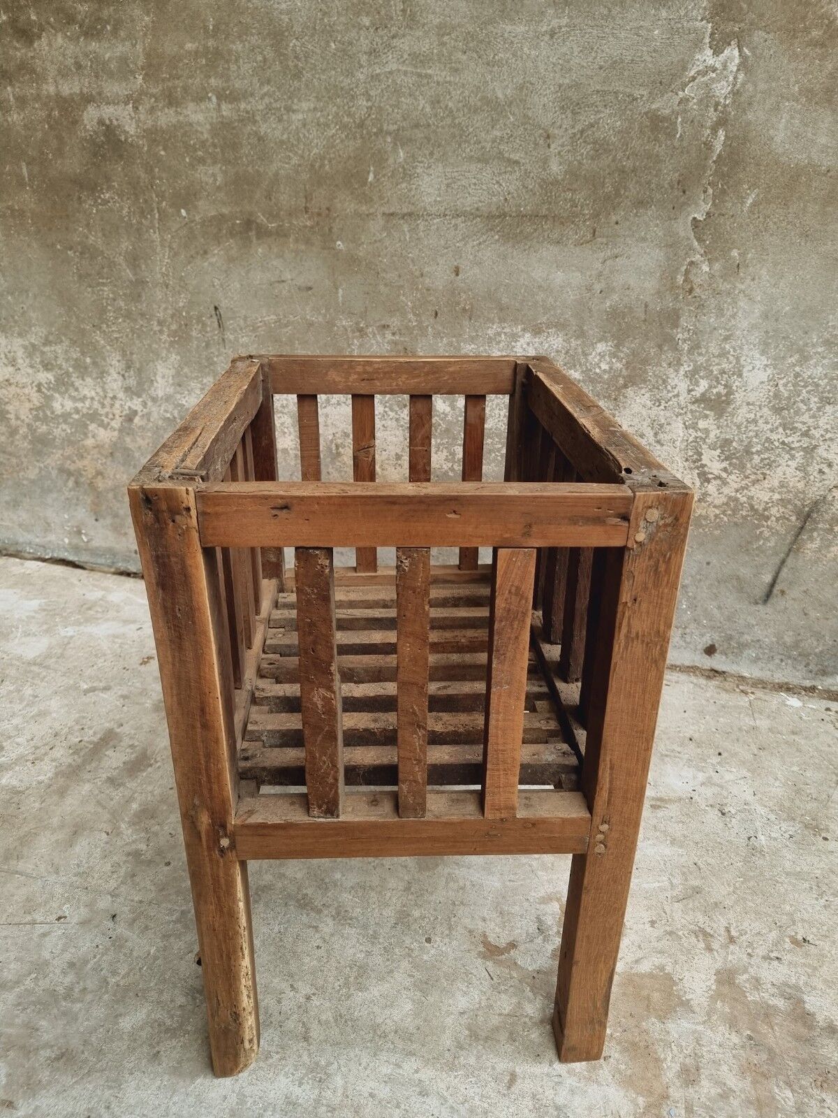 Antique rack storage basket walnut wood storage or toy bin