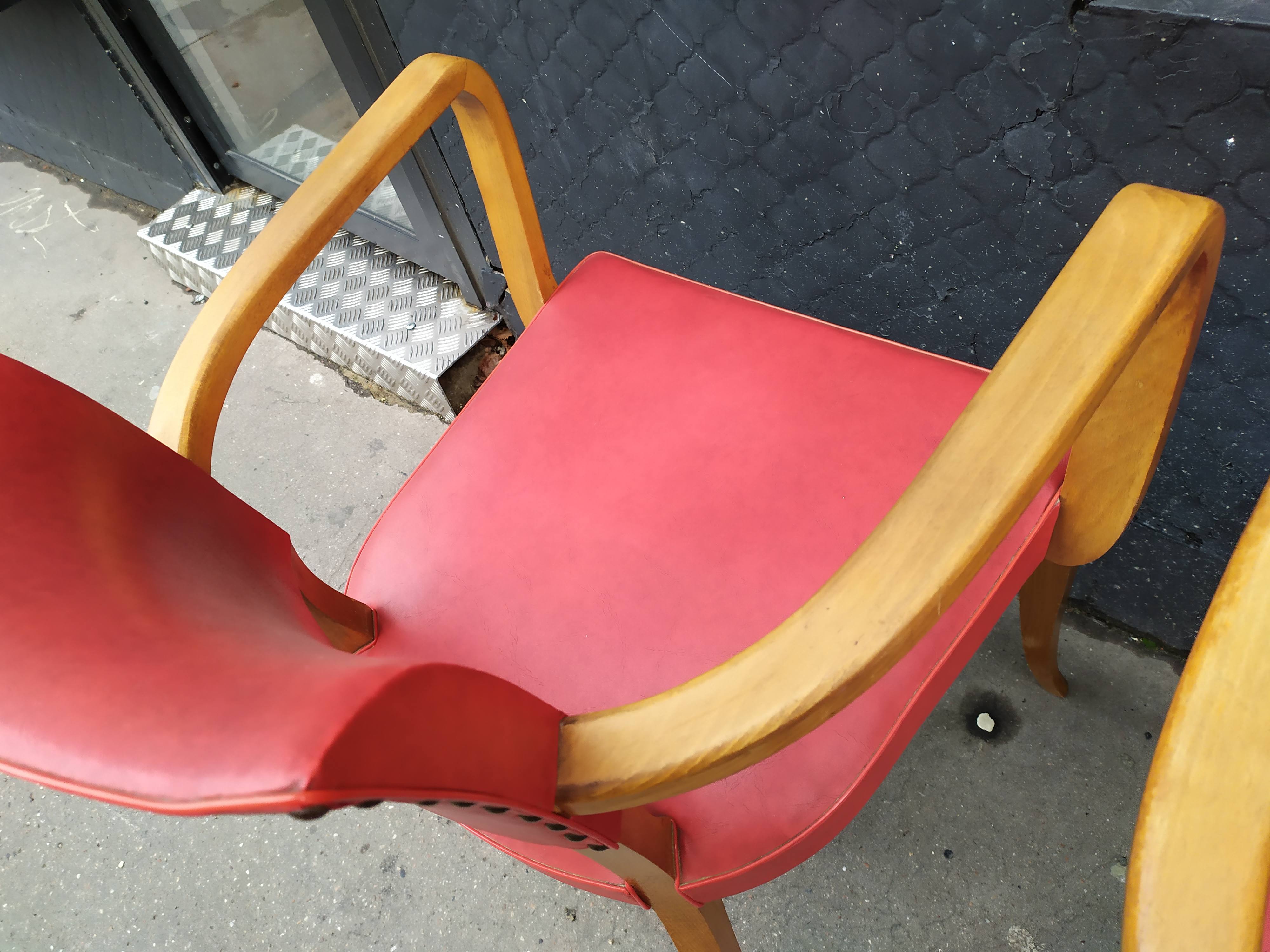 Pair of red vintage bridge armchairs