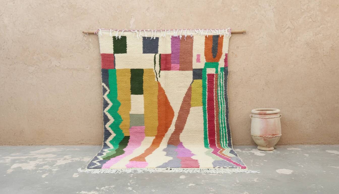 Azilal rug 295×195 cm – Abstract Moroccan rug with multicoloured geometric design, GO-973