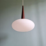 Scandinavian pendant light in teak and white opaline, Louis Kalff, Philips, 1960.