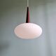 Scandinavian pendant light in teak and white opaline, Louis Kalff, Philips, 1960.