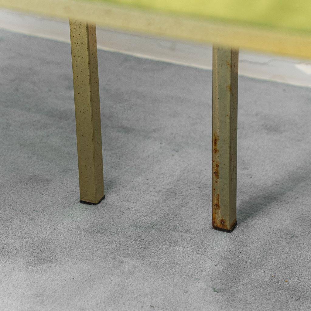 Set of 4 vintage metal and green velvet chairs, 1970s modernist