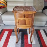 Antique walnut and marble bedside table