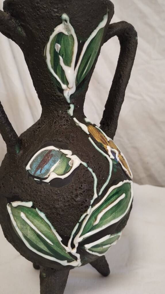 Two-handled vase with enamelled floral decor