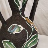 Two-handled vase with enamelled floral decor