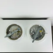 Pair of round opaline wall lights from the 50s/60s, ceiling lights.