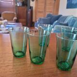 6 green glasses stamped LESIEUR – vintage 60s/70s