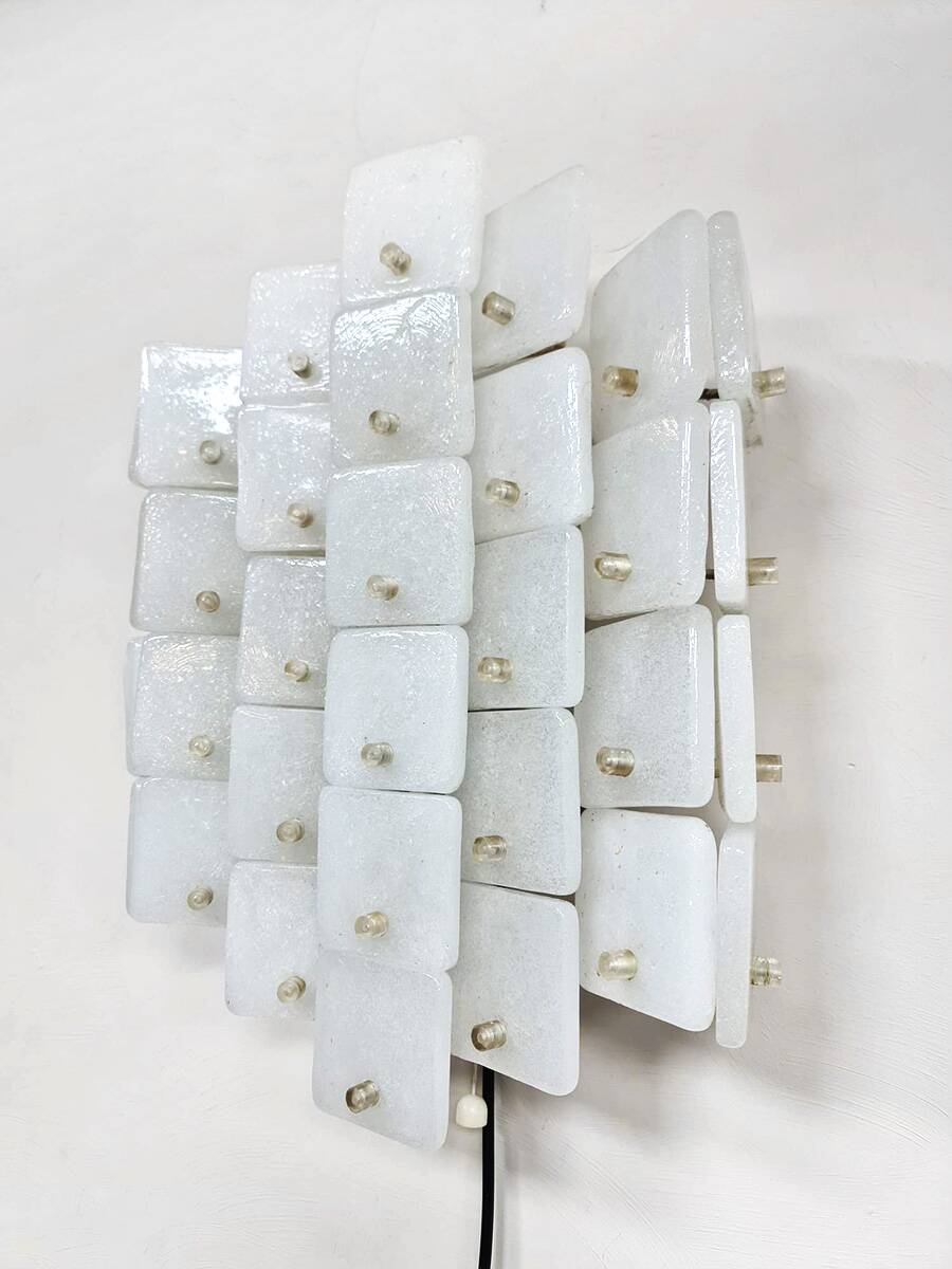 Frosted Ice glass panel wall scone lamp vintage 1960s