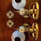 Paire d'appliques vintages en opaline bleue claire