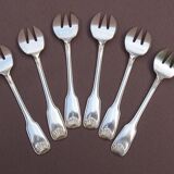 6 silver metal oyster forks shell model