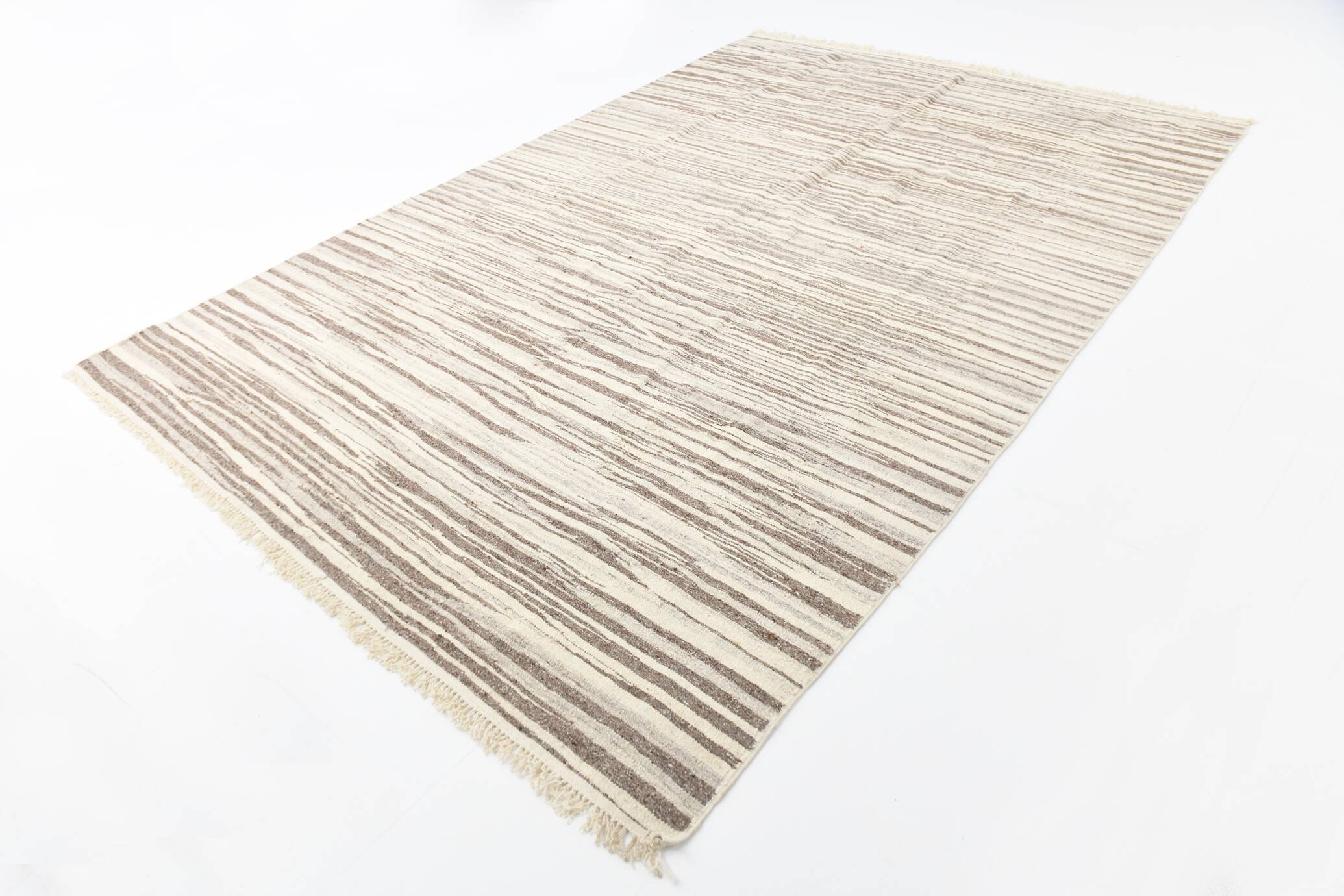 8x10 Beige & Light Brown %100 Wool Handmade Striped Kilim Rug, 232x291 Cm
