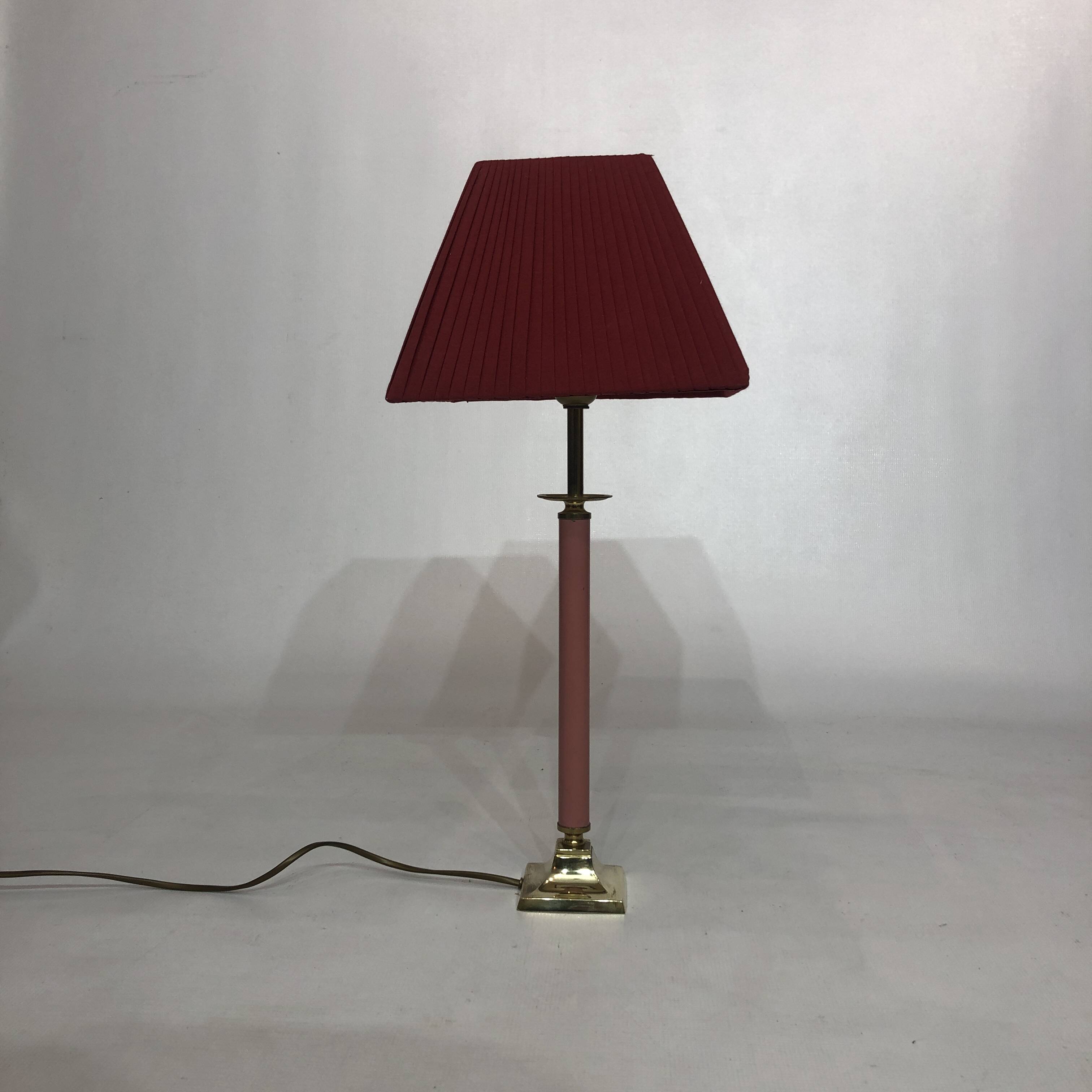 1980s Brass and Pink Enamel Table Lamp Memphis Vintage Arcade Candle