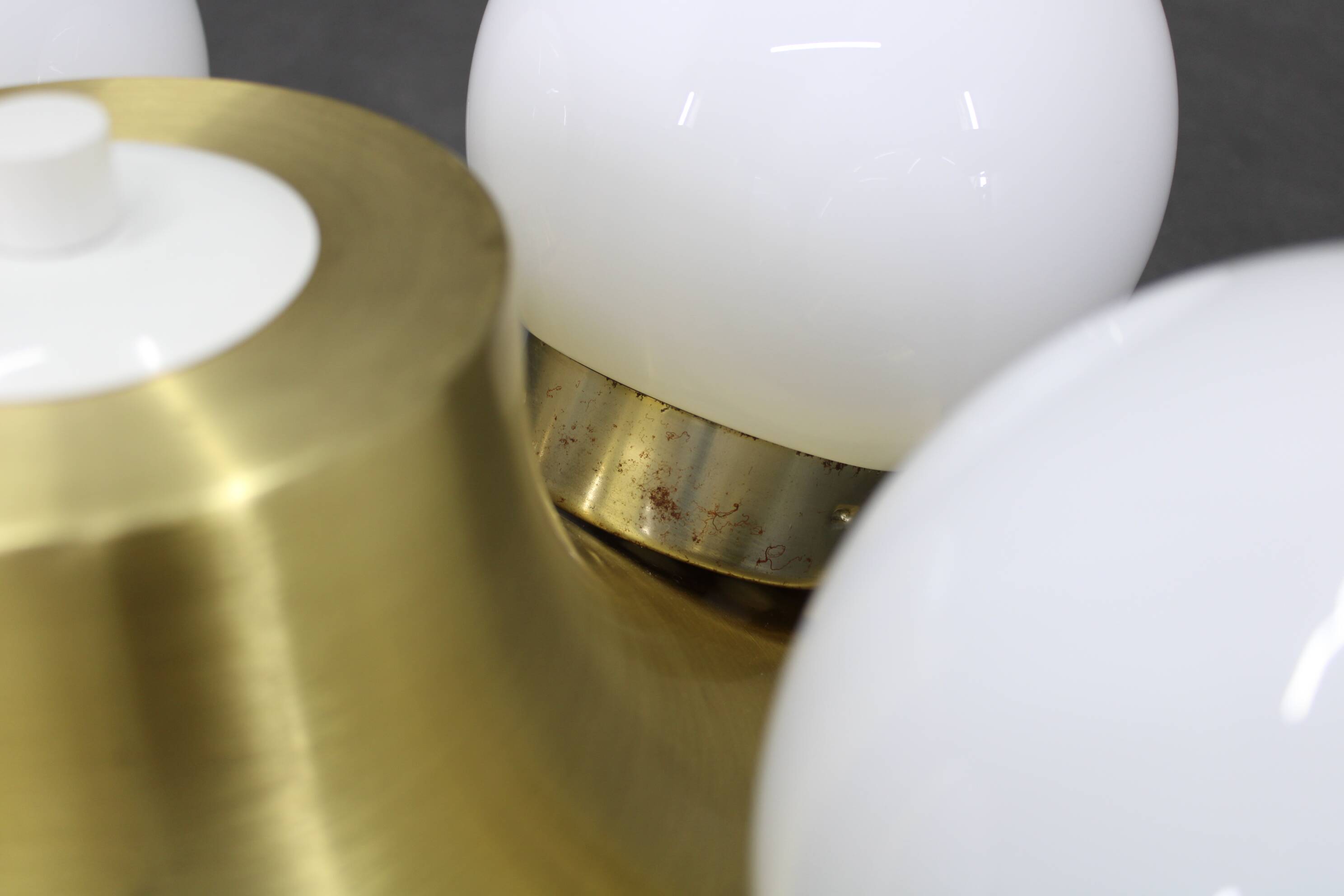 Pair of mid-century brass flush mount lights, 1970s