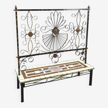 Steel plant rack with coloured tiles, vintage room divider