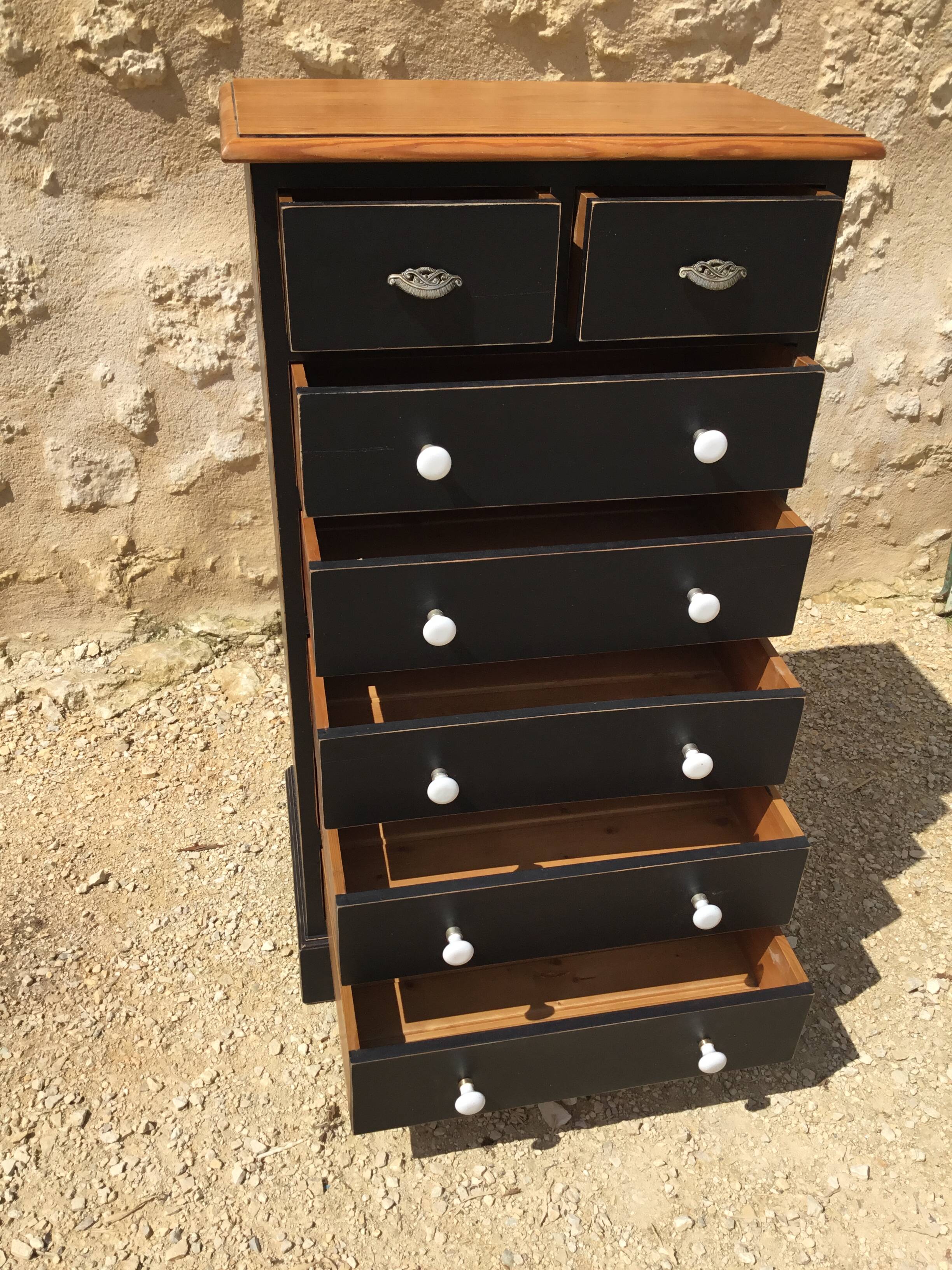 Chiffonier from the 1980s in black patinated fir