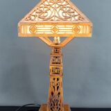 Important Carved Wood Lamp, USA, A&C, Prairie School, c. 1900-1920
