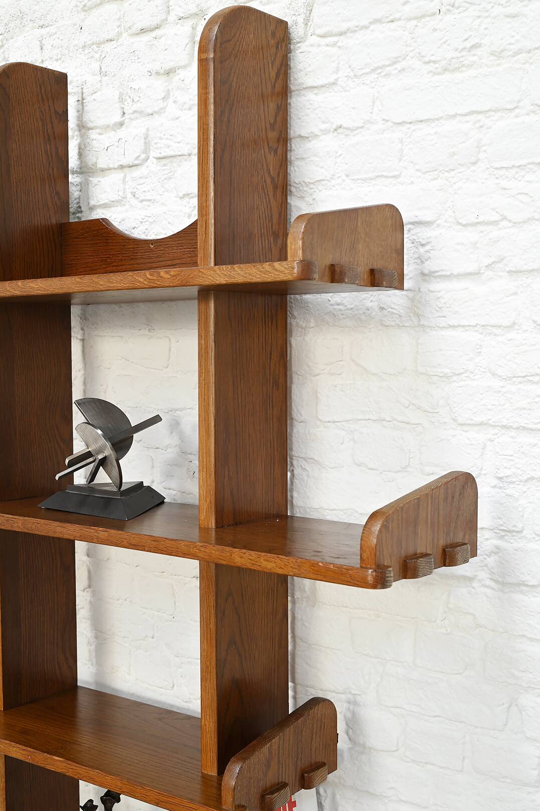 Brutalist Oak Asymmetrical Shelving Unit or Bookcase, 1970s