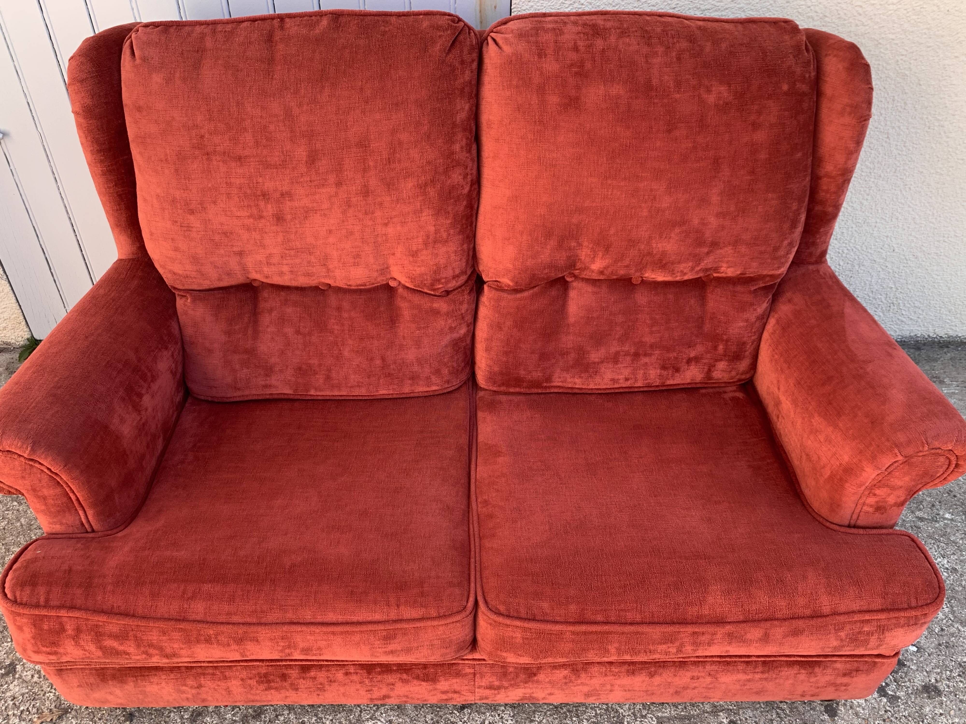 Coral velvet toad sofa