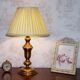 Vintage Brass Table Lamp with Round Base and Cream Pleated Shade 4352