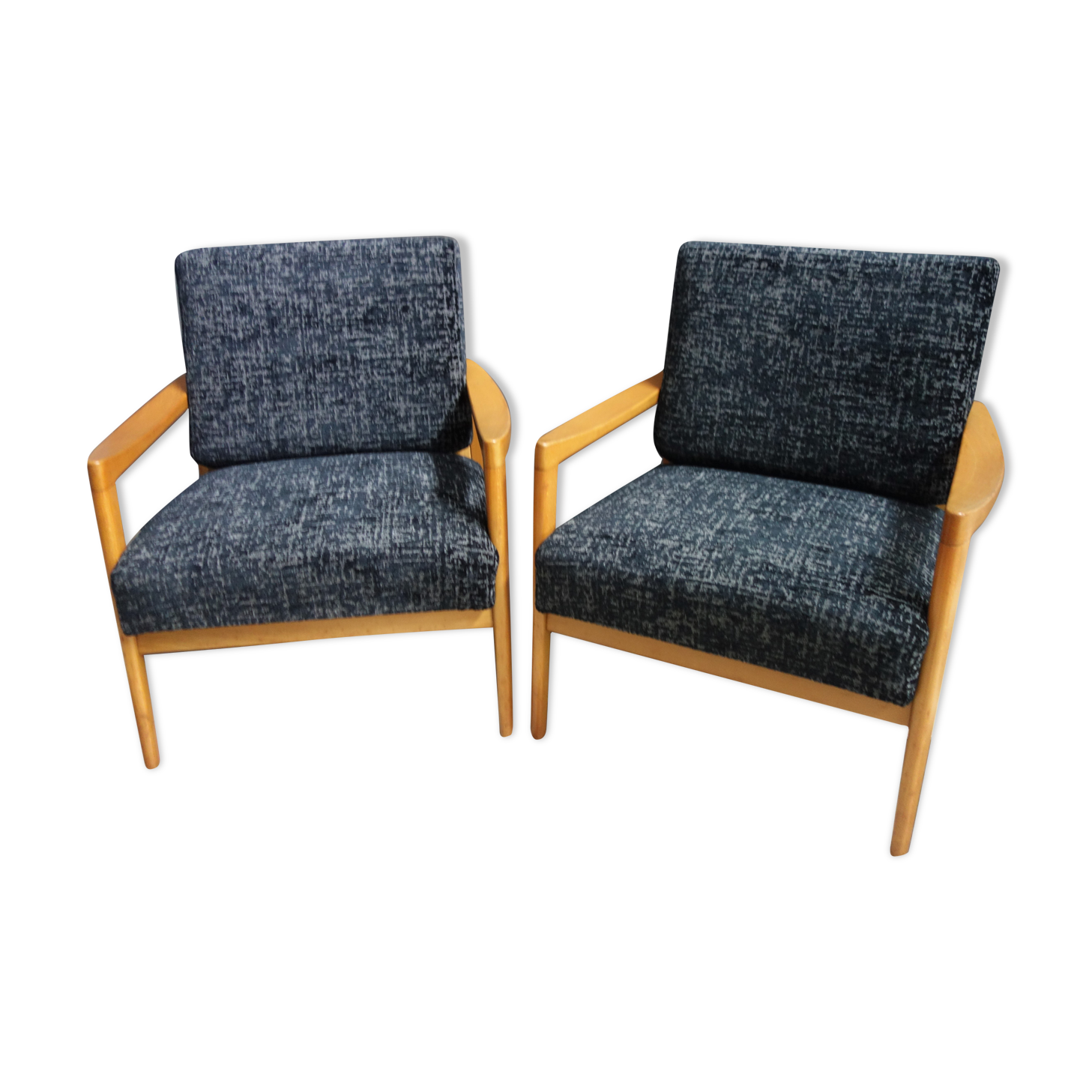 Black velvet-like fabric chairs in beech frame 1960s