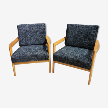 Black velvet-like fabric chairs in beech frame 1960s