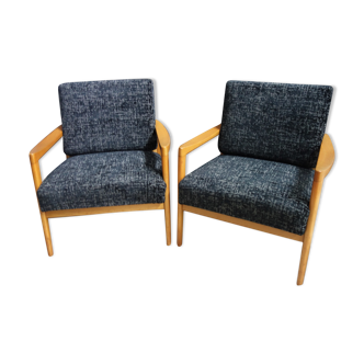 Black velvet-like fabric chairs in beech frame 1960s