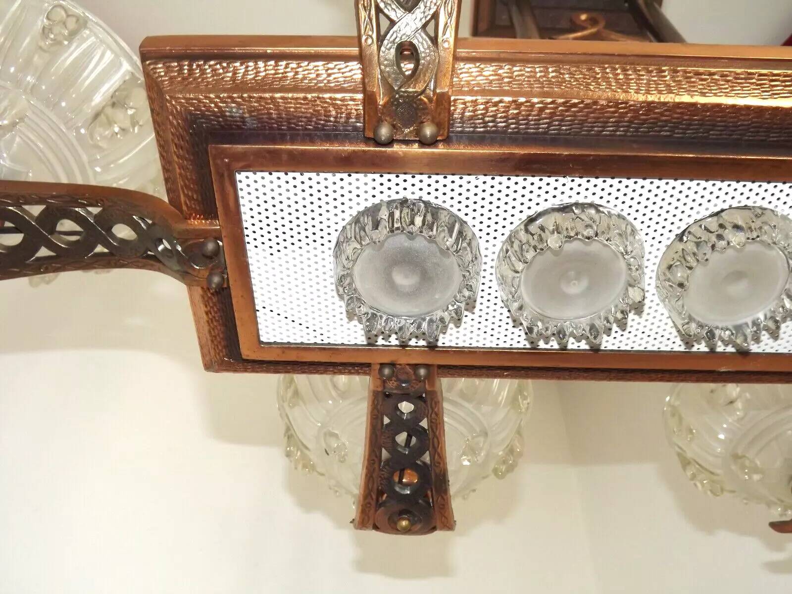 French Art Deco 6-Arm, 10-Light Chandelier Petitot Ezan Style, Copper Tone